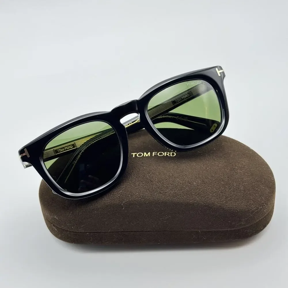 Tom Ford Sunglasses Icon FT1326-F 01N Black Square Green Lens 52mm Asian Fit New